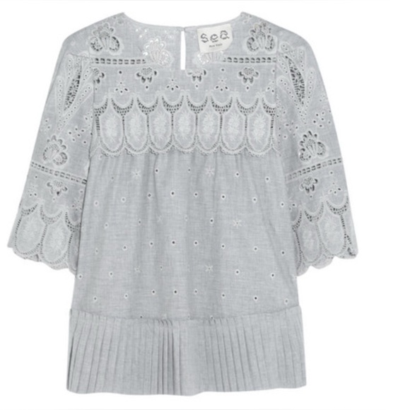 Sea New York Pleated Embroidered Top Gray - Picture 7 of 7